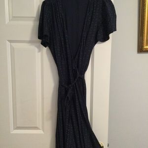 Blue wrap dress.